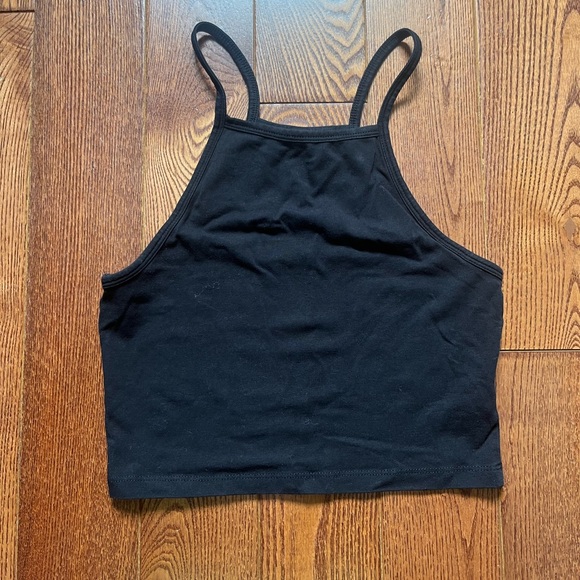 Black High Neck Cropped Tank Top - Picture 1 of 2